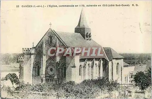 Cartes postales Candes (I et L) L'Eglise Commencee en 1175 achevee en 1215 (Cote Sud Ouest)
