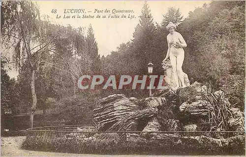 Cartes postales Luchon Parc des Quinconces Le Lac et la Statue de la Vallee du Lys