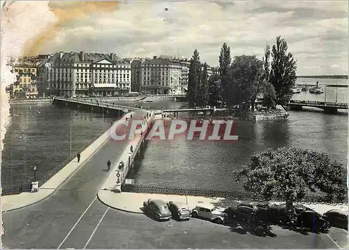 Cartes postales moderne Geneve Pont des Bergues et ile J J Rousseau