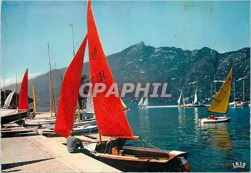 Moderne Karte Aix les Bains Regates au Grand Port Panorama sur la Dent du Chat Bateaux