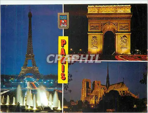Moderne Karte Paris (France) La Tour Eiffel L'Arc de Triomphe Notre Dame