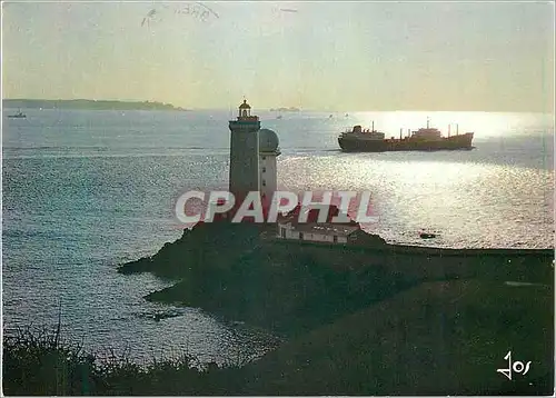 Moderne Karte Rade de Brest Le Phare du Petit Minou au Soleil Couchant Bateau