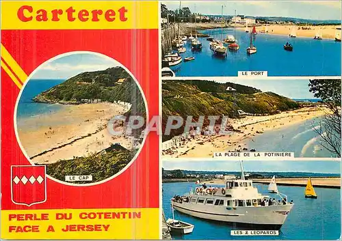 Moderne Karte Carteret (Manche) Le port La plage de la potiniere Les 2 leopards Perle du Cotentin Face a Jerse