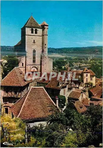 Cartes postales moderne Saint Cirq Lapopie (Lot) L'Eglise (XVe S) et le Village Classe Premier Village de France Beaux A