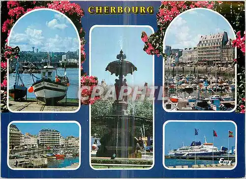 Cartes postales moderne Cherbourg (Manche) L'Avant port Le Quai de Caligny La Fontaine Place General de Gaulle Bateau