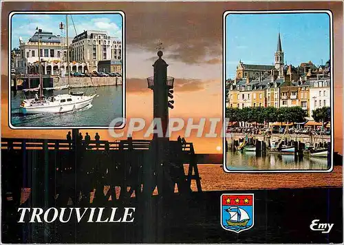 Cartes postales moderne Trouville (Calvados)Coucher de soleil sur la jetee Le Port de peche sur la Touques Bateau