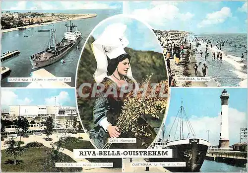 Moderne Karte Riva bella ouistreham L'Astree entrant au port Le port et le phare