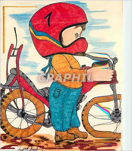 Cartes postales moderne Enfant Moto
