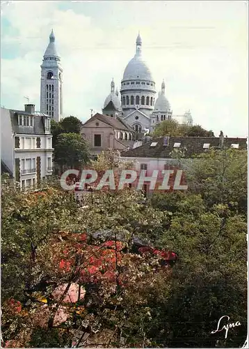 Moderne Karte Paris MontMarte La place du tertre au fond Basilique du Sacre Coeur
