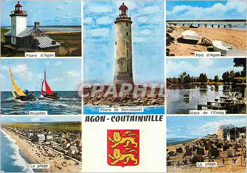 Cartes postales moderne Agon Coutainville (Manche) Phare d'Agon Port d'Agon Regates Mare de l'Essay La plage