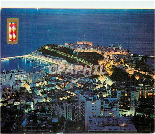 Moderne Karte Principaute de Monaco Le Port et le rocher de nuit