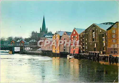 Cartes postales moderne Trondheim Bryggene ved Nidelven mot Domkirken View at Nidelven