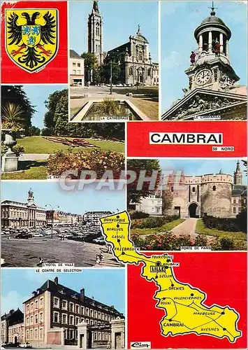 Cartes postales moderne Cambrai (Nord) La cathedrale Le Campanile L'hotel de ville Le papillon Porte de Paris Le centre