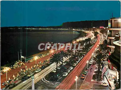 Moderne Karte La Cote d'Azur Nice La Promenade des Anglais la nuit
