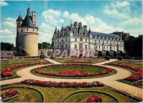 Cartes postales moderne Chenonceau (Indre et Loire)Le Chateau et la Tour des Marques Parterres a la francaise