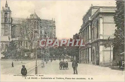 Cartes postales Le Mans Cathedrale et theatre Place des Jacobins