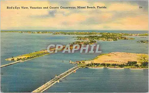 Ansichtskarte AK Bird's Eye View Venetian and County Causeways Miami Beach Florida