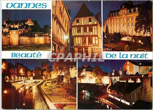 Cartes postales moderne Couleurs de Bretagne Vanne Les remparts et les jardins vue de nuit