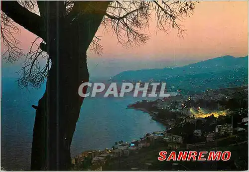 Moderne Karte Sanremo Riviere des fleurs Panorama a la nuit