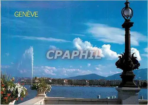 Cartes postales moderne Geneve Au bord du lac le jet d'eau