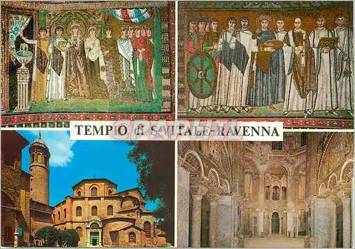 Cartes postales moderne Ravenna Tempio di S Vitale (VI sec)Mosaico L'Imperatore Giustiniano col Seguito