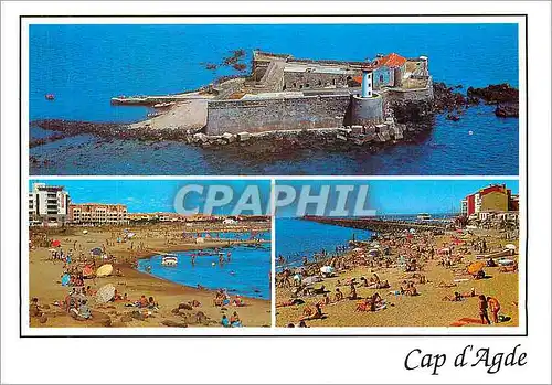 Moderne Karte Cap d'Agde (Herault France)Le fort Brescou Le mail de Rochelongue et la plage Richelieu