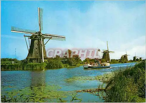 Moderne Karte Hollandse Molen Moulin a vent Kinderdijk Moulins