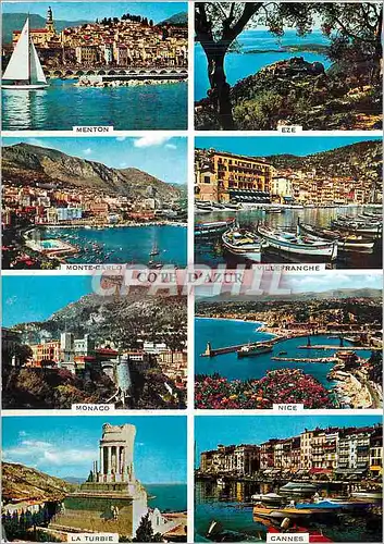 Moderne Karte Souvenir de la Cote d'Azur Menton Eze Monte Carlo Villefranche Monaco Nice La Turbie Cannes