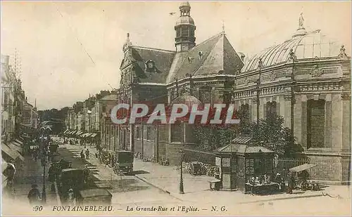 Cartes postales Fontainebleau La Grande Rue et L'Eglise Tramway
