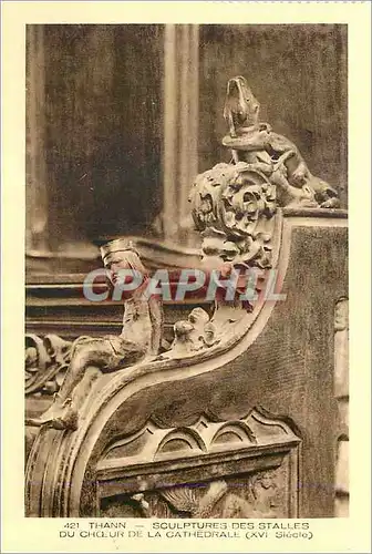 Ansichtskarte AK Thann Sculptures des Stalles du Choeur de la Cathedrale (XVI siecle)