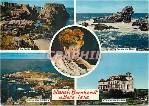 Moderne Karte Belle Isle en Mer Sarah Bernhardt Le fortin Rocher du chien Pointe des poulains Ch�teau de Penho