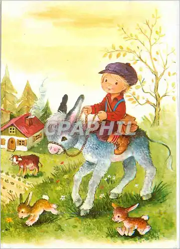 Moderne Karte Enfant Ane Donkey Vache Lapin