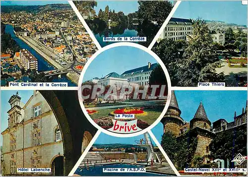 Cartes postales Brive Correze Pont Cardinal et la Correze Bords de la Correze Place Thiers Hotel Labenche Piscin