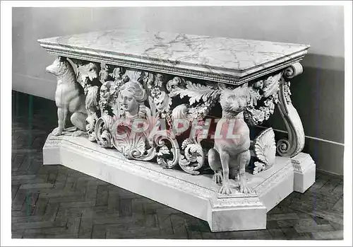 Moderne Karte Side table Carved pinewood painted white with white marble Victoria and Albert Museum