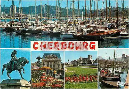 Cartes postales moderne Cherbourg Manche Le port Chantereyne L statue equestre de Napoleon Bateaux