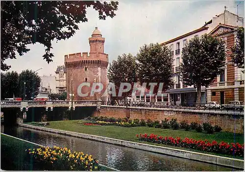 Moderne Karte Perpignan Pyrenees Orientales Le Castillet et les quais fleuris de la Basse