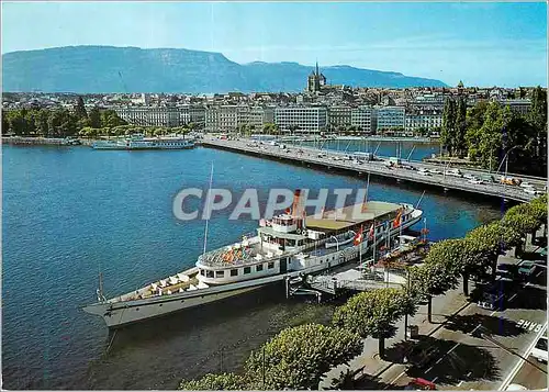 Cartes postales moderne Geneve Le Bateau salonLa Suisse le pond tu Mont Blanc et la ville