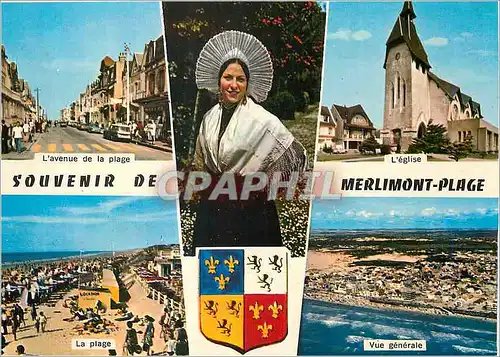 Cartes postales moderne Merlimont Plage P de C L'avenue de la plage L'eglise La plage Vue generale Folklore
