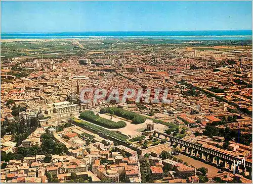 Moderne Karte Montpellier Herault Vue generale au premier plan le Jardin du Peyrou et les Arceaux