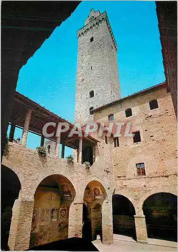 Moderne Karte Citta di S Gimignano (Siena) Cour de l'Hotel de Ville et Tour Grosse (XIII Siecle)