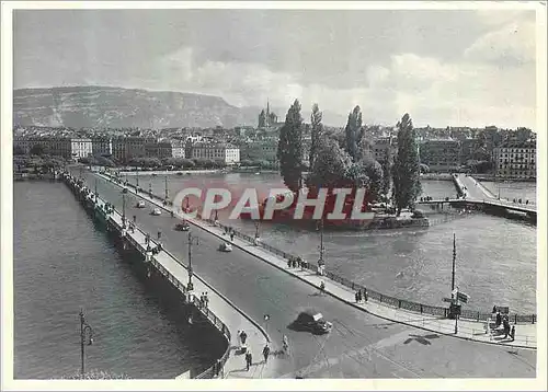 Moderne Karte Geneve Pont du Mont Blanc Ile Rousseau et Pont des Bergues