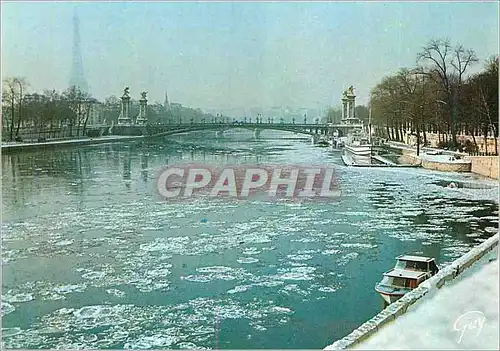 Moderne Karte Paris et ses Merveilles La Seine charriant ses glacons le pont Alexandre III et la tour Eiffel
