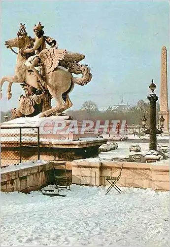 Moderne Karte Paris et ses Merveilles Sous la neige La place de la Concorde et l'obelisque de Louqsor A droite