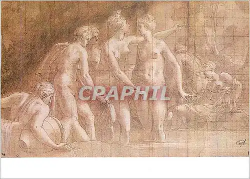 Moderne Karte Paris Musee du Louvre Cabinet des Dessins Francesco Primatice (1504 1570) Diane au bain (dessin