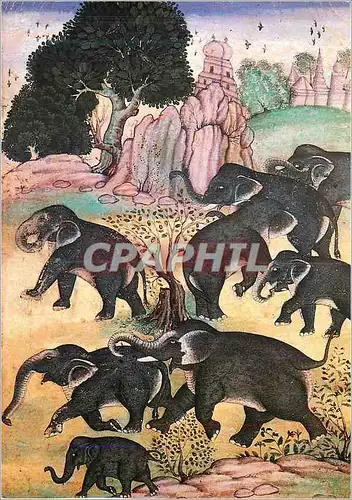 Moderne Karte Elephants s'ebattant Ecole moghole vers 1630 Elephant