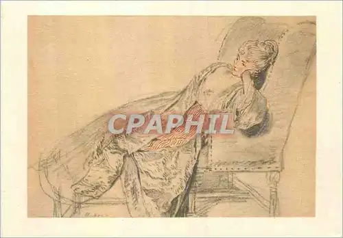 Moderne Karte Watteau Jeune femme etendue Collection particuliere