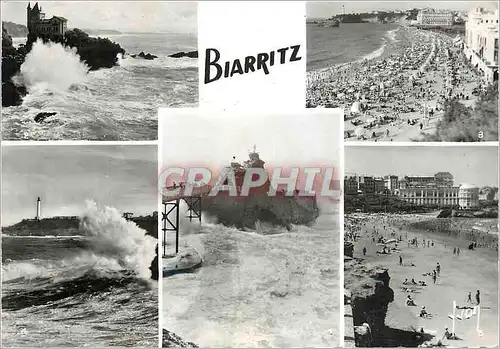 Cartes postales moderne Biarritz (B P) Le Rocher de la Vierge Le Chateau basque la Grande Plage et le Cap saint Martin L