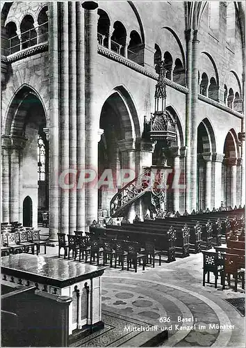 Cartes postales moderne Basel Mittelschiff und Kanzel im Munster