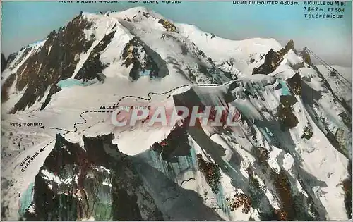 Cartes postales moderne Chamonix Mont Blanc Dome du Gouter 4303 m Aigle du Midi 3842 m et son Teleferique