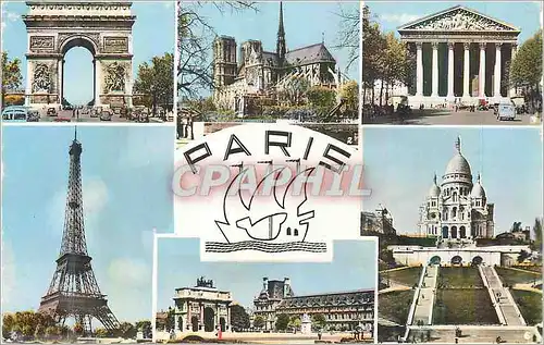 Moderne Karte Paris Arc de Triomphe Notre Dame La Madeleine La Tour Eiffel Les Jardins du Louvre Le Sacre Coeu